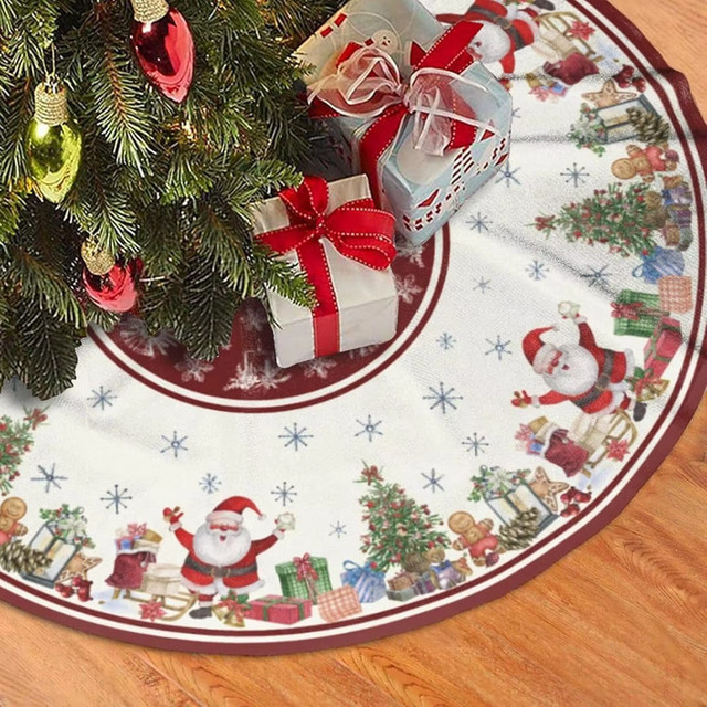 VIKAMA Weihnachtsbaum Rock mit Vintage Weihnachtsmann und Schneeflocken-Print, rund, Multicolour - Bild 1