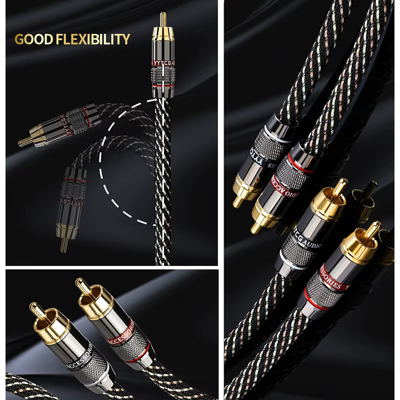 YYTCG HiFi Stereo RCA Audio Kabel 2RCA zu 2RCA aus 6N OFC mit vergoldeten Steckern in Schwarz und Gold - Bild 6
