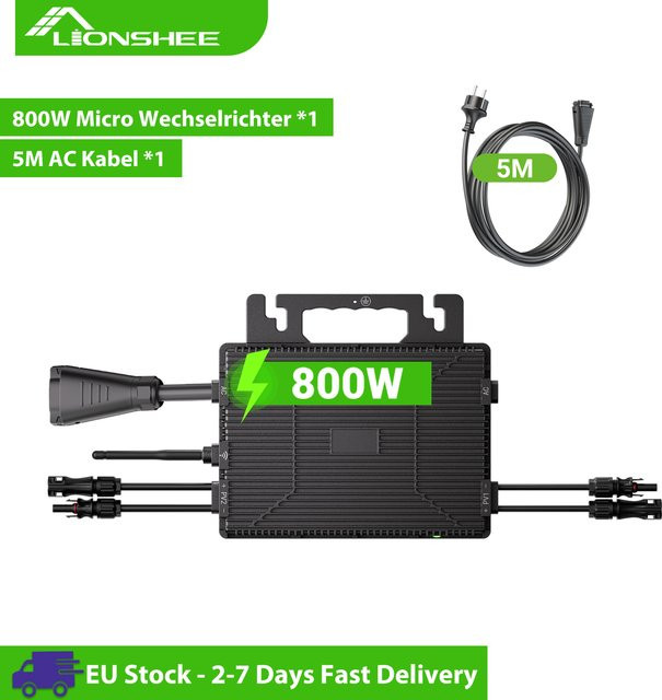 AUFU LS-800Mi Mikro-Wechselrichter 800W mit 2 MPPTs, IP67 wasserdicht und WIFI-App für dein Balkonkraftwerk, Schwarz - Bild 1