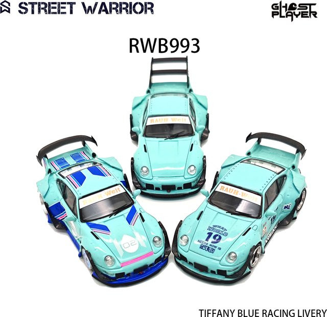 TSM MODEL Street Warrior Porsche 911 RWB 993 Hellblau, Diecast Modellauto, 1:64 - Bild 1