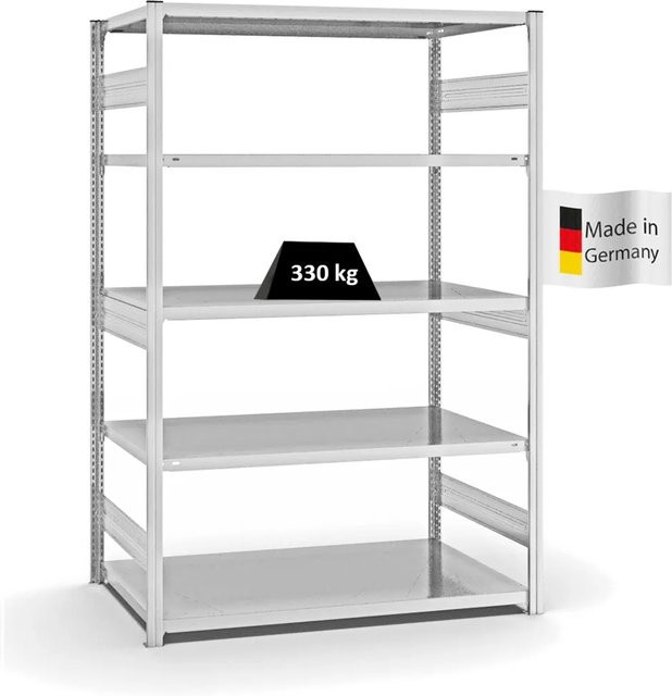 PROREGAL Fachbodenregal Stecksystem T-Profil Heavy-Duty Grundregal, 5 Ebenen, Lichtgrau, H: 200 cm, B: 130 cm, T: 80 cm - Bild 1