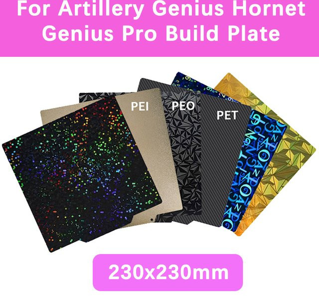 Doppelseitiges Federstahlblech Artillery Bauplatte für Hornet Genius Pro mit PEI Beschichtung, B/T: 230 x 230 mm, Multicolor - Bild 1