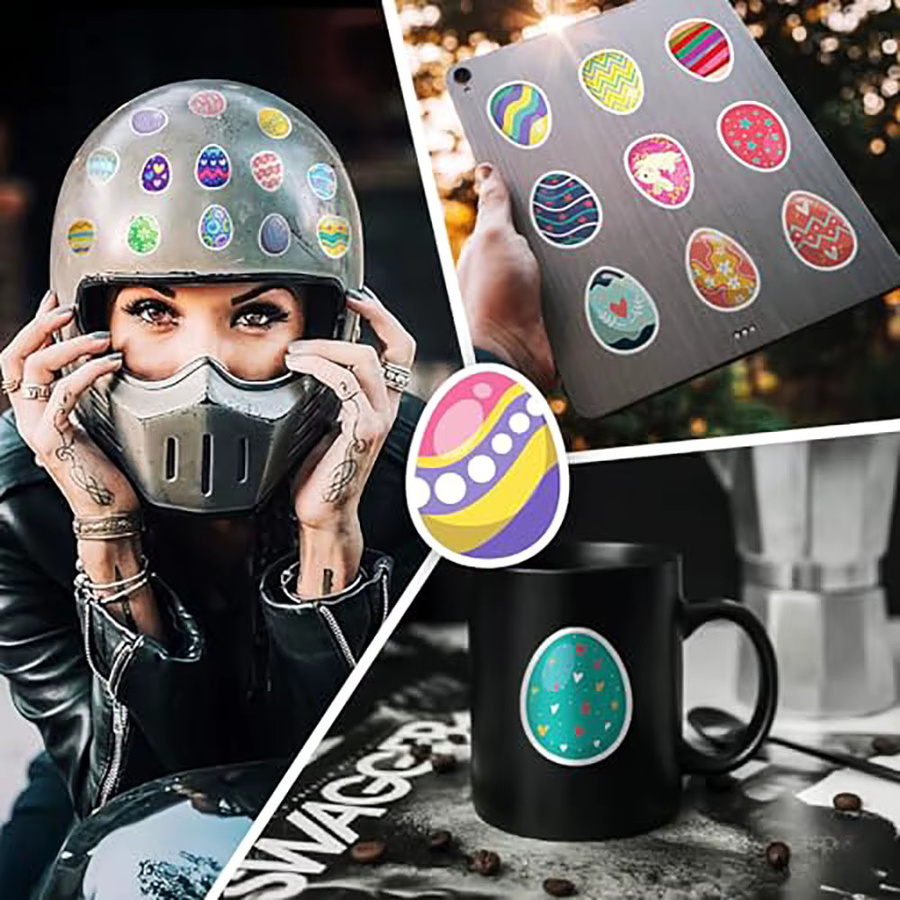 50 Stück selbstklebende wasserdichte Etiketten mit Osterei und Hase Cartoon Motiven in Multicolour für Laptop, Gepäck und Spielzeug - Bild 3