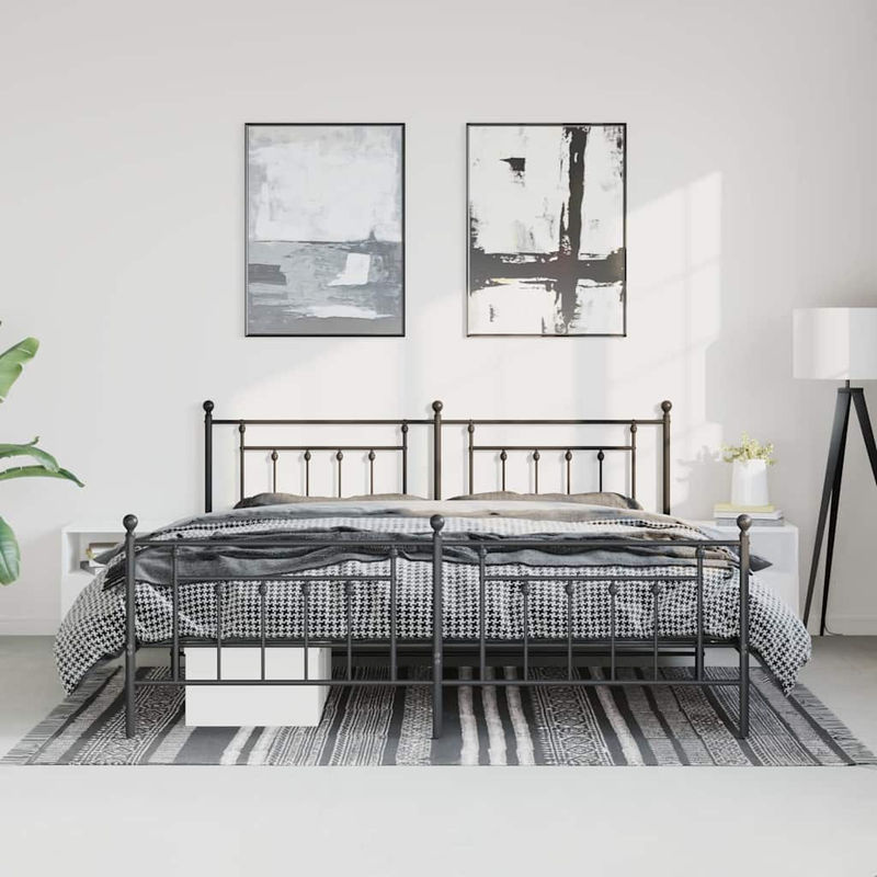 Vidaxl Metall-Bettgestell mit Kopfteil und Fußteil in Schwarz im Industrial-Design, B/T/H: 183 x 213 cm - Bild 3