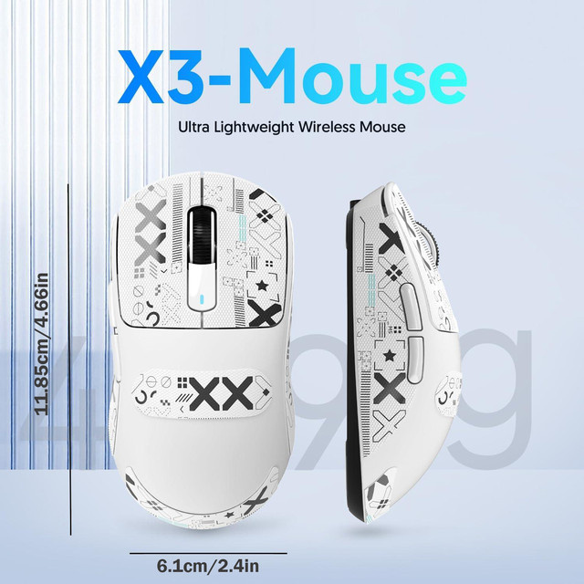 ATTACK SHARK X3 Superlight Gaming-Maus mit PixArt PAW3395 Sensor, kabellos via Bluetooth oder 2.4G sowie kabelgebunden, 26000 DPI, Schwarz oder Weiß - Bild 1