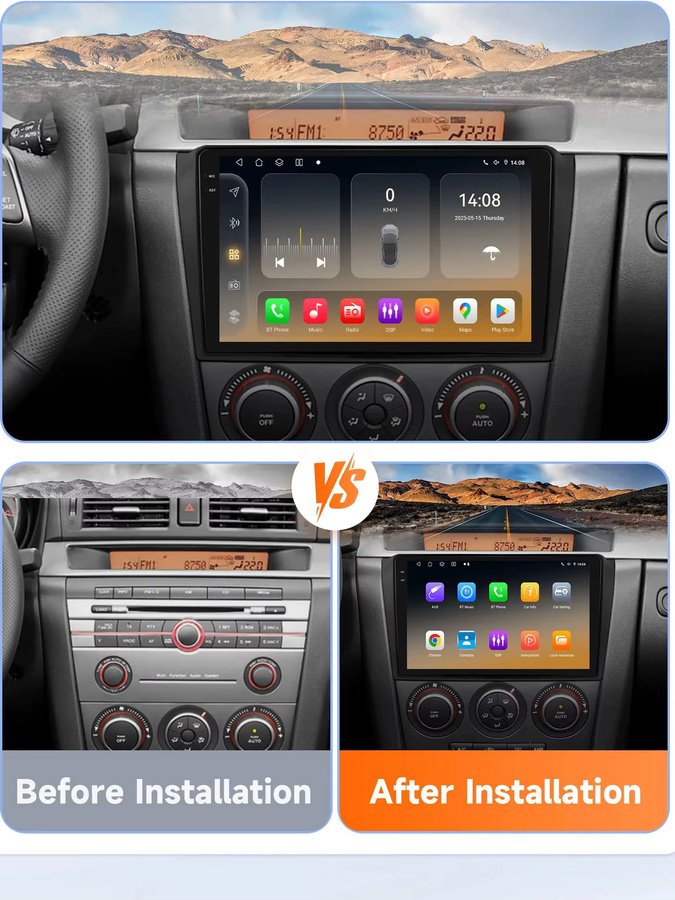 Hizpo Autoradio für Mazda 3 2004-2009 mit 8GB RAM, 128GB Speicher, Snapdragon 6115, GPS, 4G, kabellosem CarPlay und Android Auto in Schwarz - Bild 4