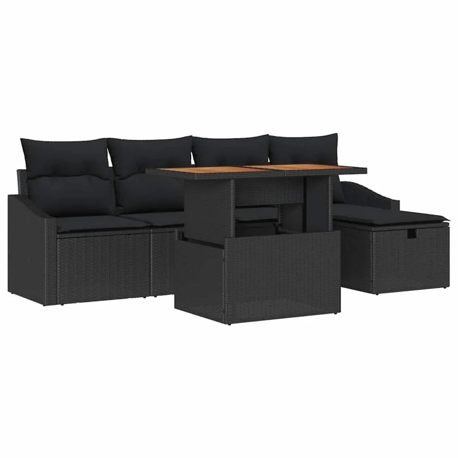 vidaXL 6-teiliges Garten-Sofa-Set aus schwarzem Poly-Rattan mit Kissen in modernem Design - Bild 2