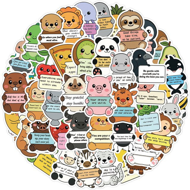60 Stück Tier-Emotionszitat-Graffiti-Aufkleber wasserfest DIY-Sticker in Multicolor von BulingBulingStickers Store - Bild 1