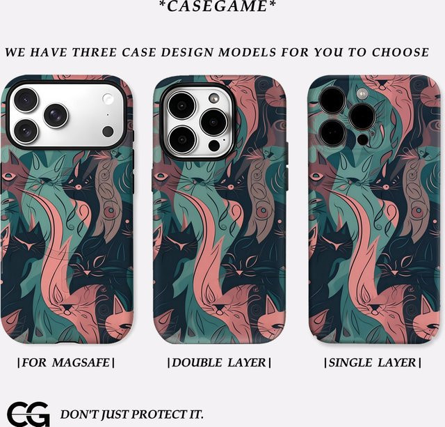 Potdemiel Handyhülle mit blaugrünem rosa Katzen-Wirbel Design für iPhone 17 16 15 14 13 Pro Max Plus Tough Case - Bild 1