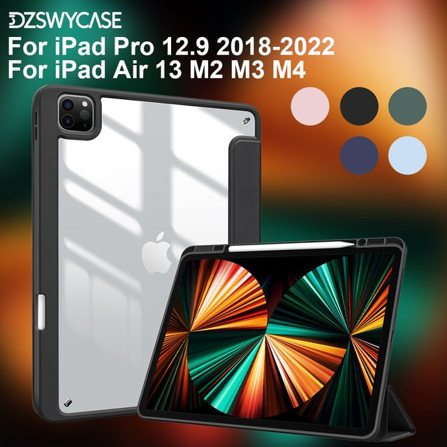 DZSWYCASE Schutzhülle für iPad Air 13 Zoll M2 M3 M4 und iPad Pro 12,9 Zoll 2018-2022 mit transparenter Rückseite, Stifthalter und automatischer Schlaf-Wach-Funktion in Grün - Bild 1