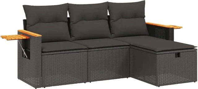 vidaXL 4-tlg Garten-Sofagarnitur aus Poly-Rattan mit Kissen in Schwarz Modell 59 - Bild 1