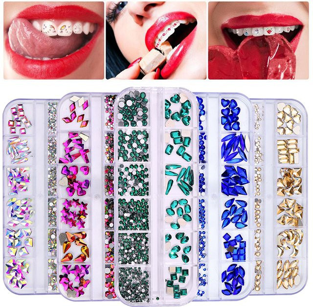 HNKMP Zahnschmuck Set, 12-teilig, Acryl-Zahnkristalle mit DIY-Werkzeugen - Bild 1