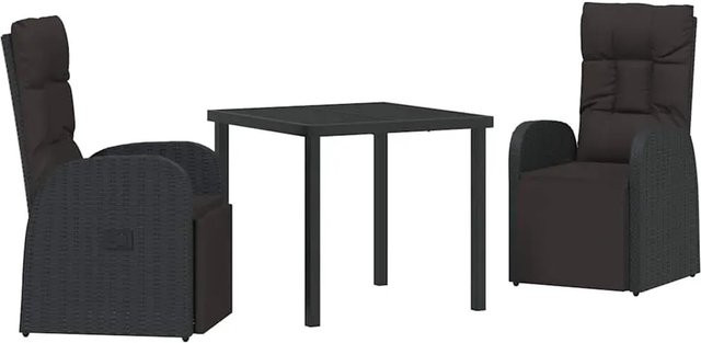 vidaXL Garten Essgruppe aus Poly-Rattan und Stahl in Schwarz mit Kissen, 3-teilig - Bild 1