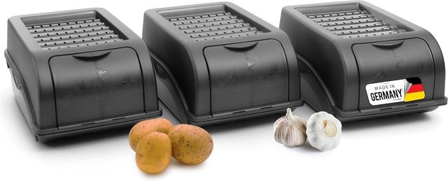 Novaliv Kartoffel- und Zwiebelaufbewahrungsbox Set, 3er Pack, Anthrazit Grau, stapelbar, 3 x 3,5 l - Bild 1