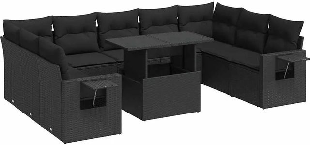 vidaXL 10-teilige Garten-Sofagarnitur aus Poly-Rattan mit Kissen in Schwarz - Bild 1
