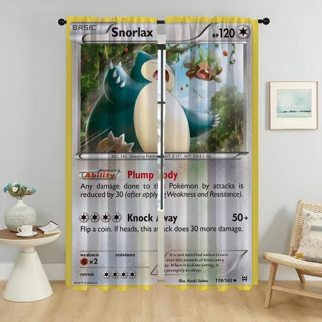 Verdunkelungsvorhang P-Pokemones mit Motiv für Schlafzimmer und Wohnzimmer, 2 Paneele, Mehrfarbig, Breite: 60 cm, Höhe: 90 cm - Bild 1