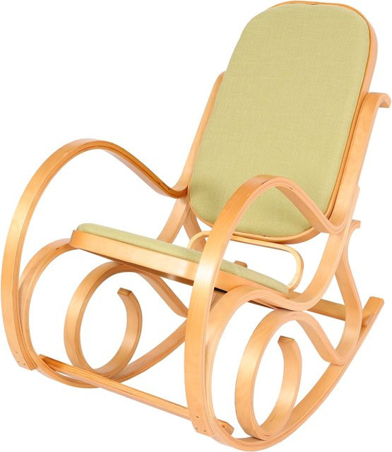 Schaukelstuhl Gallarate Schwingsessel im Retro-Design aus Massivholz in Eiche-Optik mit grünem Textilstoff - Bild 1