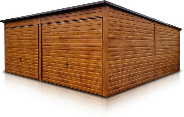 Liderstal Doppelgarage Standard aus Blech mit Pultdach und Schwingtor in Holzoptik Braun B/T/H: 600 x 600 x 238 cm - Bild 1
