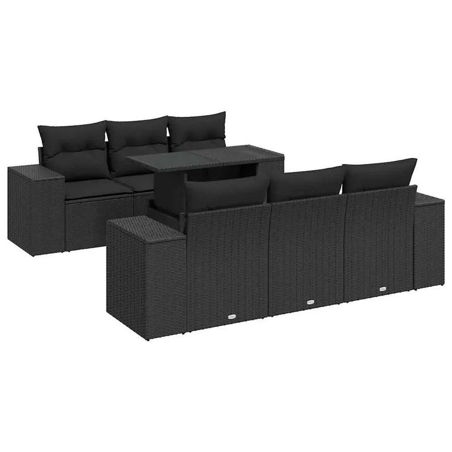 vidaXL 7-teilige Garten-Sofagarnitur aus Poly-Rattan mit Kissen in Schwarz - Bild 2