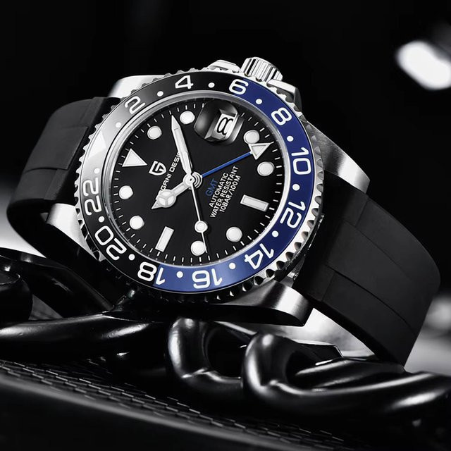 PAGANI DESIGN Armbanduhr, GMT, Mechanisch, Edelstahl, Kautschukarmband, 40 mm, Herren - Bild 1