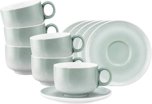 Seltmann Weiden Milchkaffeetassen mit Untertassen Sento Home Weiß 6er Set 350 ml - Bild 1