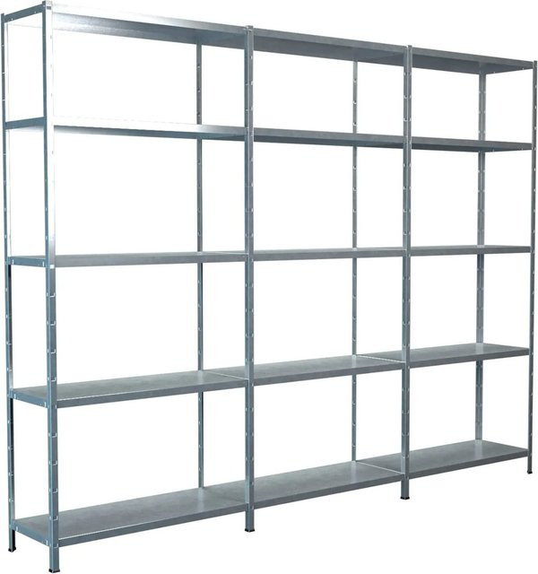 Schulte Regalwelt Steck-Grundregal mit 2 Anbauregalen aus Metall, verzinkt, silberfarben, B/T/H: 340 x 35 x 200 cm - Bild 1