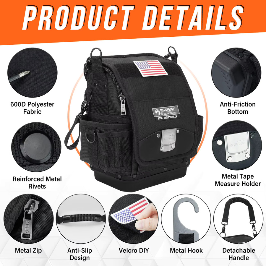 Meloworkgear Elektriker-Werkzeugtasche Pro Pac in Schwarz mit 44 Taschen und stabiler Basis - Bild 2