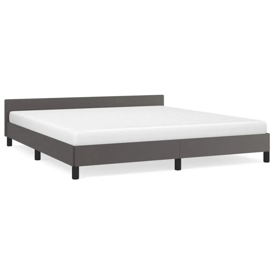 vidaXL Bettgestell mit Kopfteil in Grau aus Kunstleder, B/T/H: 160 x 200 x 163 cm - Bild 2
