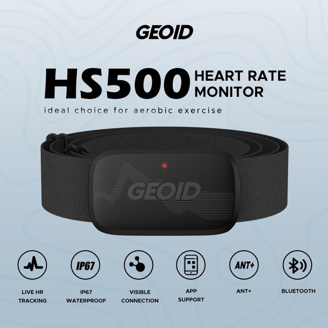 GEOID HS500 Brustgurt Herzfrequenzmesser mit Dual ANT+ und Bluetooth in Schwarz, kompatibel mit Magene, Garmin und Wahoo Fahrradcomputern - Bild 1