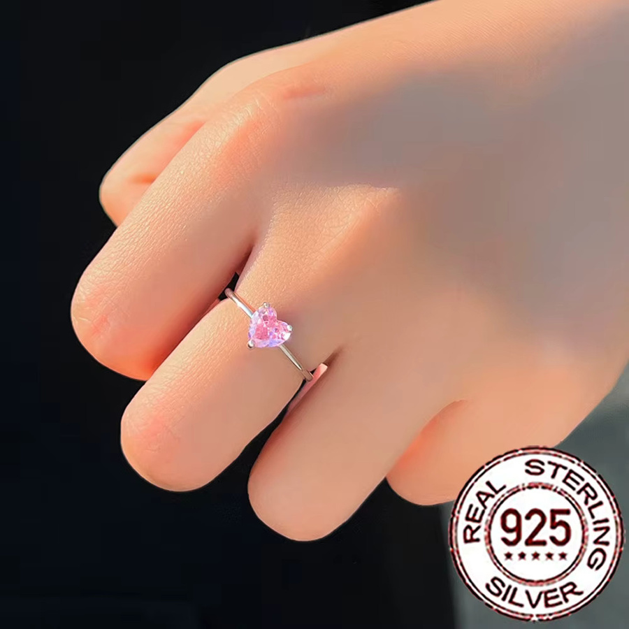 CWWZircons Ehering, 925 Silber, Rosa Zirkonia, Damen - Bild 2