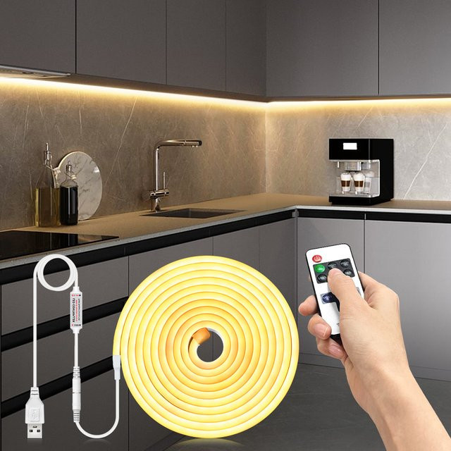 MALITAI LED-Neonschild-Lichtleiste mit USB-Anschluss, dimmbar mit Fernbedienung und Berührungssensor, modernes Design aus Holz und Silikon in Weiß - Bild 1