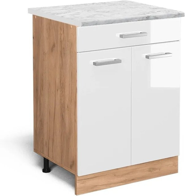Vicco R-Line Küchenschrank mit Schubladen in Weiß Hochglanz, B: 60 cm, H: 81,6 cm, T: 46 cm - Bild 1
