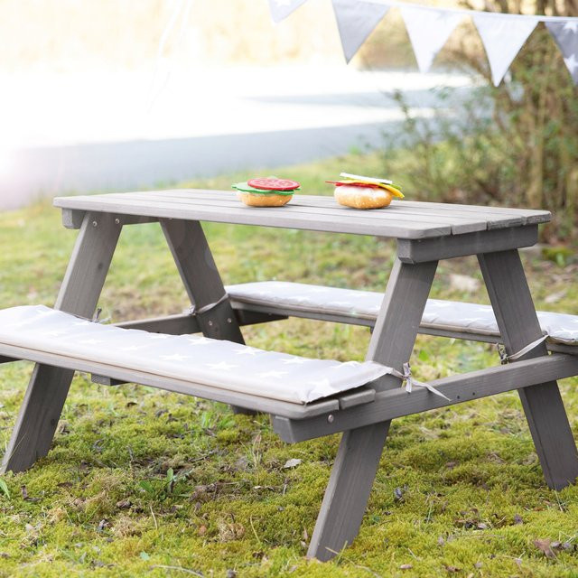 Roba Kindersitzgarnitur Outdoor aus Massivholz mit Sitzkissen Little Stars in Grau - Bild 1
