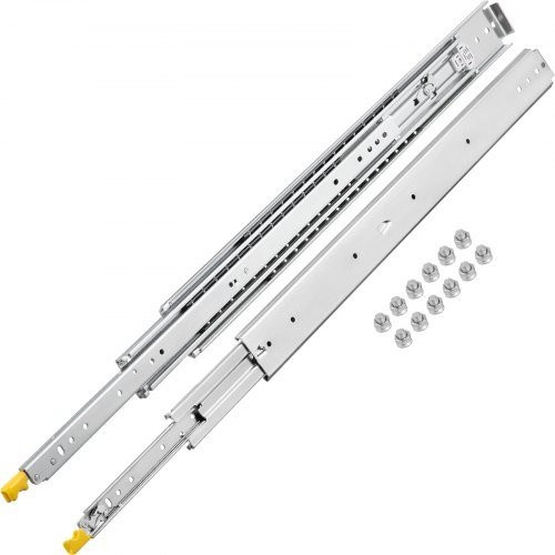VEVOR Schubladenschienen mit Verriegelung, 1 Paar, 96,5 cm, Schwerlast-Industriestahl, 3-fach Vollauszug, Kugellager mit Lock-in & Lock-out Funktion, Seitenmontage, Silber - Bild 1