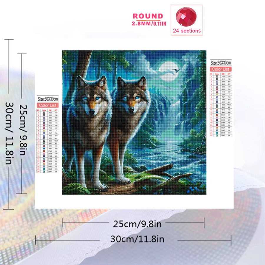 Momoart DIY Diamant-Mosaik Set Wolf und Mond Wandkunst mit runden Steinen in Multicolour - Bild 2