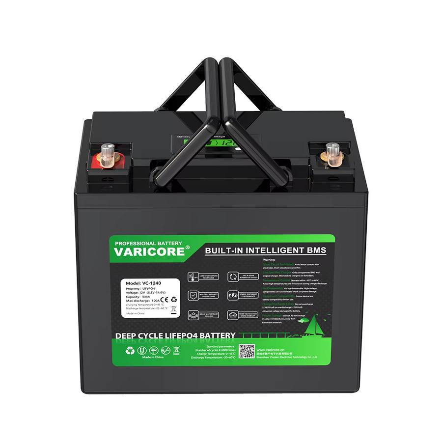 VariCore V 40AH LiFePO4 Lithium-Eisenphosphat Batterie mit BMS für 12V Solar-Anwendungen und Wechselrichter in Schwarz und Violett - Bild 2