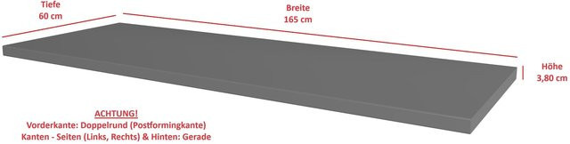 Küchenarbeitsplatte Nessa Scandi Old Style in Anthrazit matt, Breite: 165 cm, Höhe: 3,8 cm, Tiefe: 60 cm - Bild 1