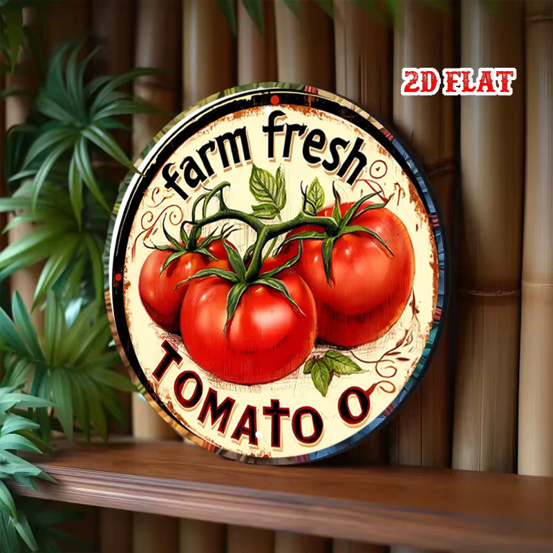 CIFBUY Vintage Metallschild Farm Fresh Tomato Rund mit floralem Design in Mehrfarbig - Bild 3