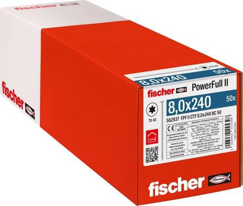Fischer Holzschraube FPF II CTF mit Torx-Antrieb, Durchmesser: 8 mm, Länge: 240 mm, Stahl galvanisch verzinkt, 50 Stück - Bild 1