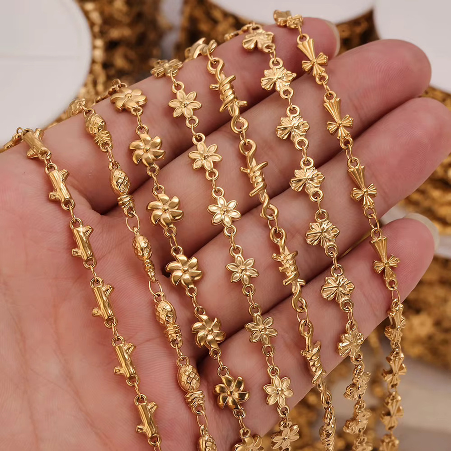 Elomia Gliederkette Edelstahl, Gold, Blumen- und Blätterform, Damen - Bild 2