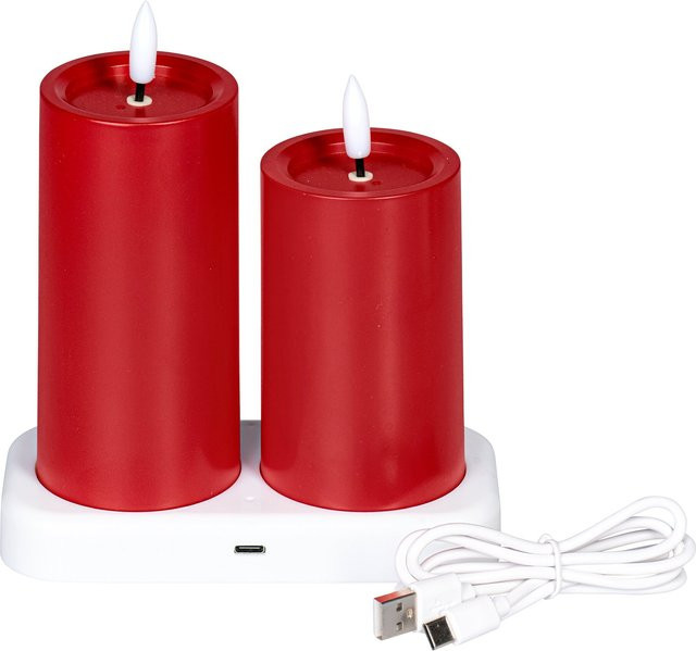 Viva Domo LED-Kerzen mit Ladestation und Flackereffekt, 2 Stück, Rot - Bild 1