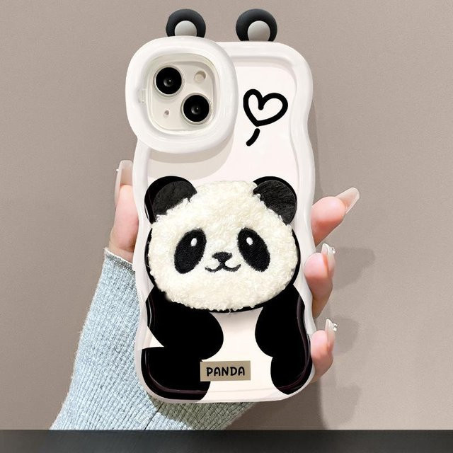 Niedliches Plüsch-Panda Lanyard mit Silikon Handyhülle für Apple iPhone 16 Pro, 15, 14 und Huawei Mate 30 Pro in Weiß, sturzsicher mit Doppelhalterung - Bild 1