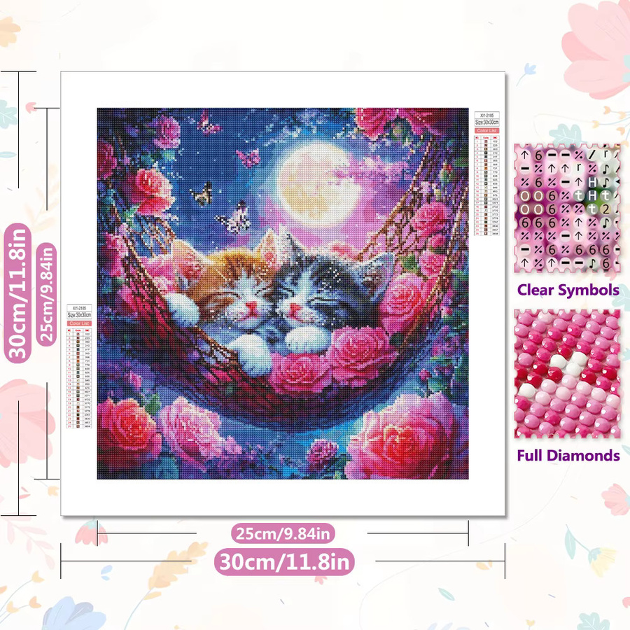 EverShine 5D-Diamantgemälde Katze und Blumen DIY Mosaik Set mit runden Steinen in Multicolour, Breite: 20 cm, Höhe: 20 cm - Bild 2