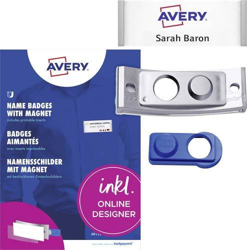 Avery Zweckform Namensschild POL30MA66-10DR aus Kunststoff in Silber, B: 7,0 cm, H: 3,0 cm, 10 Stück - Bild 1