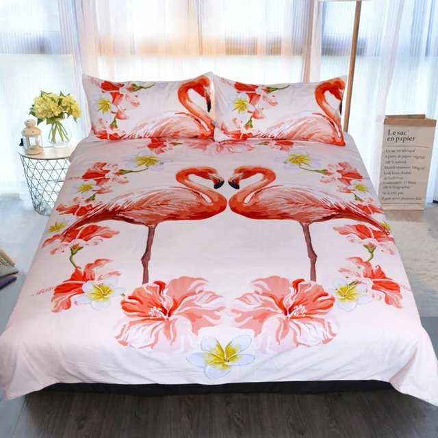 Bettwäscheset mit Flamingo- und Blumenmuster von JMG Household Supplies mit Reißverschluss, erhältlich in verschiedenen Größen wie Single 135 x 200 cm oder Doppelbett 260 x 220 cm - Bild 1