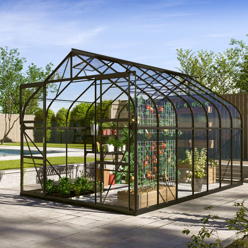 Vitavia Gewächshaus Dione 11500 in Schwarz mit Stahlfundamentrahmen, Dachfenster und Doppel-Schiebetür, 11,5 m² mit ESG-Glas und Glockendach - Bild 2