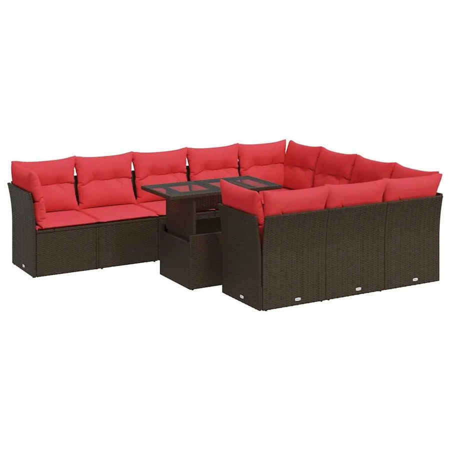 vidaXL 11-teilige Garten-Sofagarnitur aus braunem Poly-Rattan mit Kissen und Akazie-Elementen - Bild 2