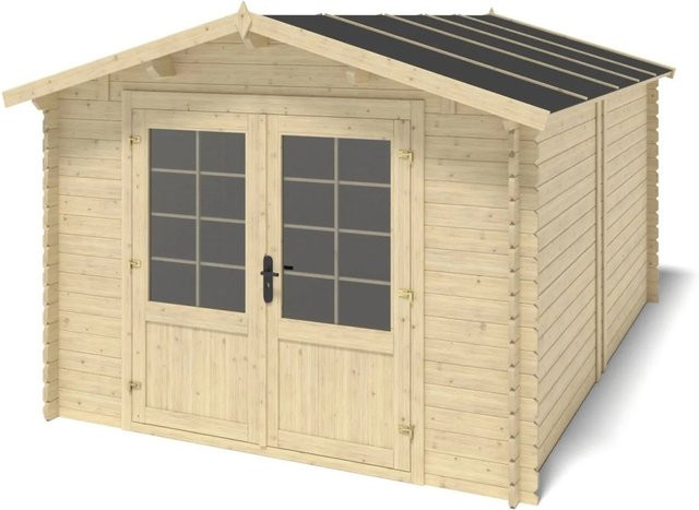 Altanka Gartenhaus Gerätehaus aus Fichtenholz in Braun mit Satteldach, B/T: 4 x 3 m, Wandstärke: 28 mm - Bild 1