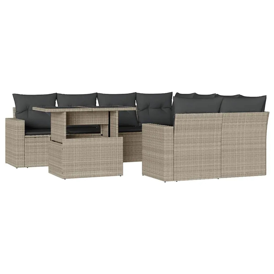 vidaXL 9-teilige Garten-Sofagarnitur aus Poly-Rattan mit Kissen in Hellgrau - Bild 2