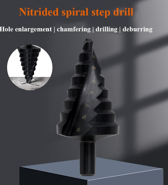 Popolle Spiralnut-Stufenbohrer mit Nitrid-Beschichtung für Stahlplatten, Durchmesser 10–45 mm - Bild 1